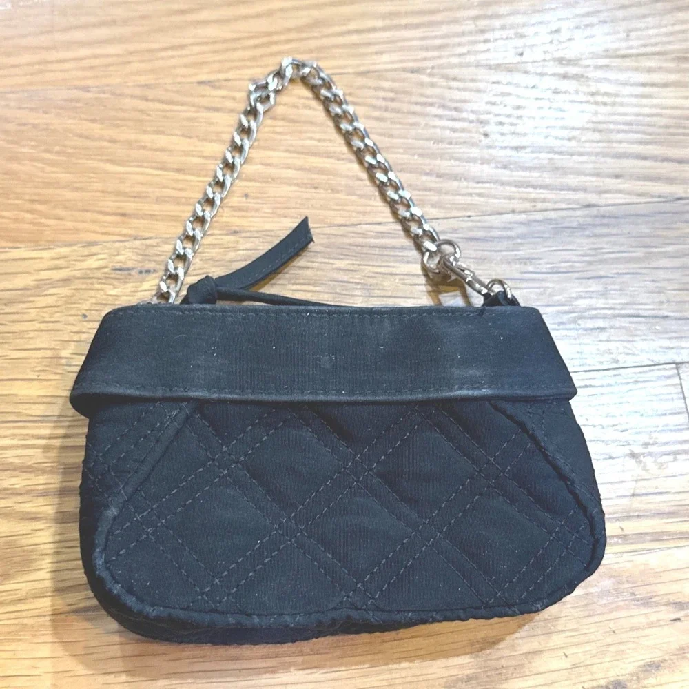 Vera Bradley Black Quilted‎ Cotton Mini Bag Chain Strap Floral Lining Small